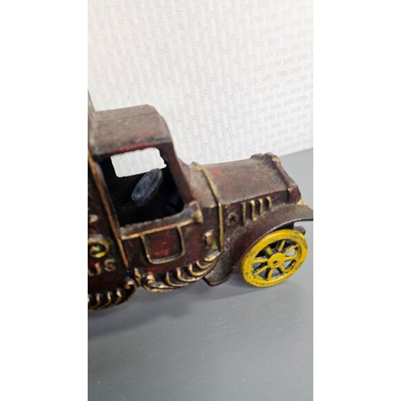 Vintage Cast Iron Overland Circus Elephant Cage Toy Truck Brown & Yellow - Picture 4 of 10